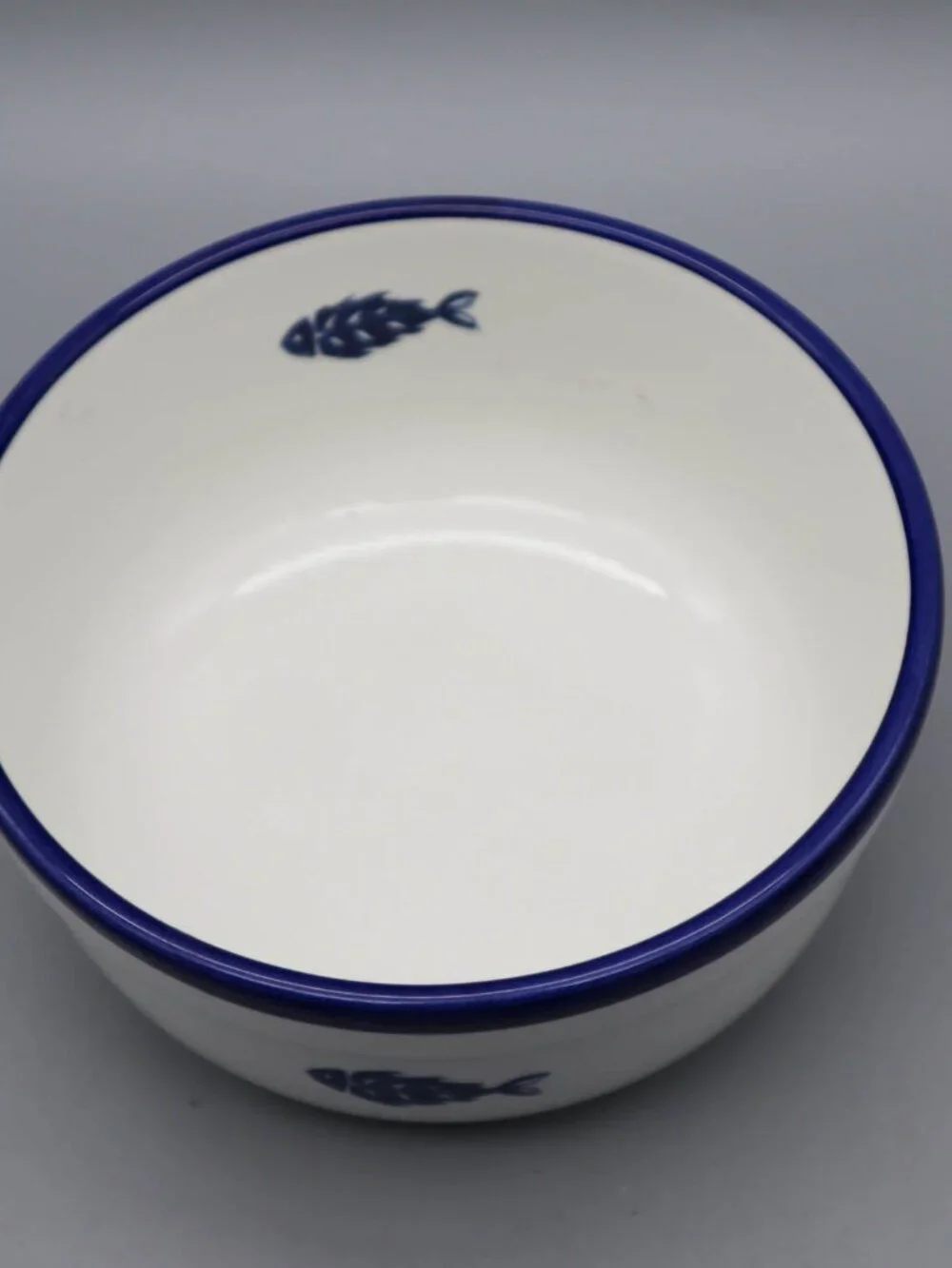 Crate & Barrel Blue & White Fish Soup Cereal Bowl Italian Pottery Over & Back